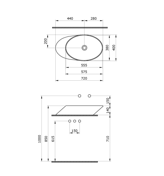 Раковина накладная Ambassador Ritz 236T20002 (720х400х140) белая